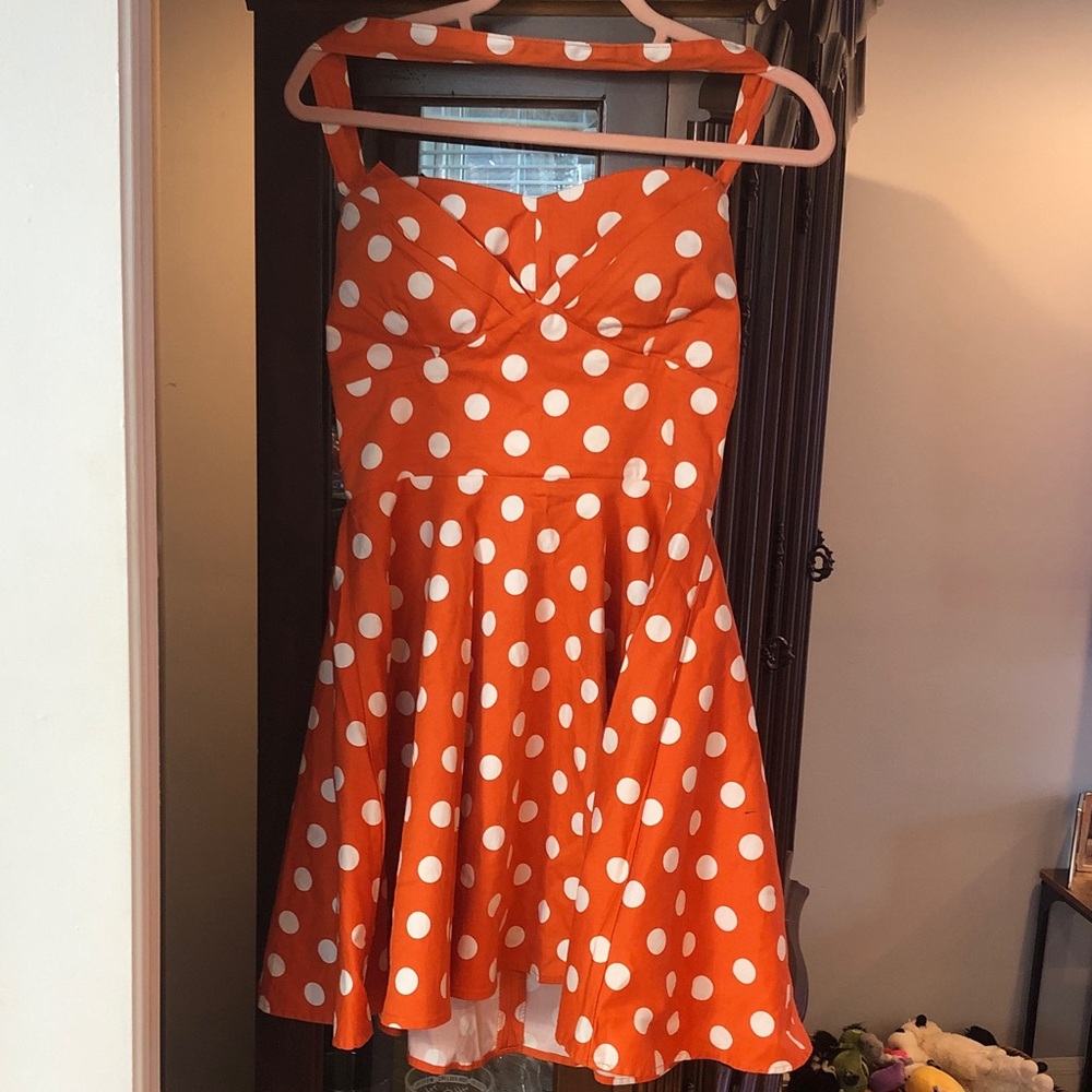 Vintage IXIA Yellow Polka-dot Halter Mini Fit and Flare 50s Inspired Retro🥰🥰 L